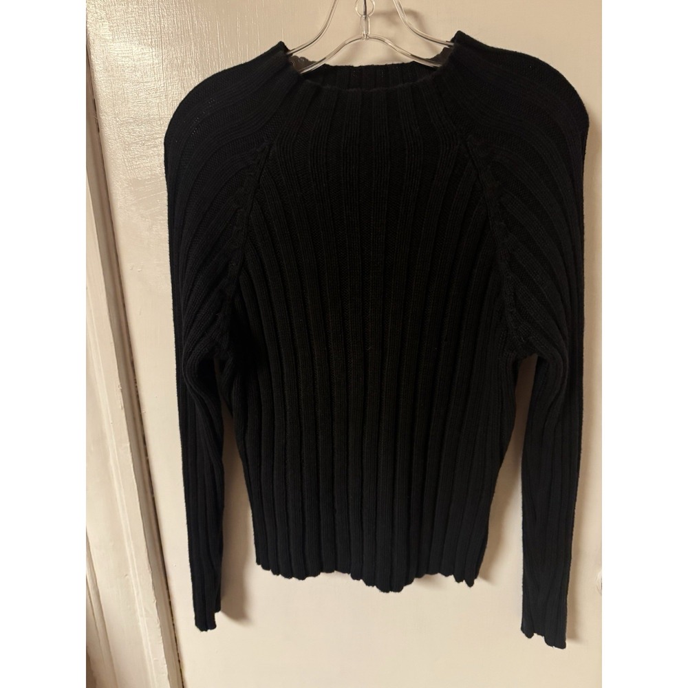Vintage 1980s Herman Geist Women's Black Ribbed Mock Neck Sweater Size‎ M